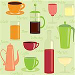 Seamless pattern with different drinks and text