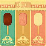 Ice Cream Dessert Vintage Menu Card in Retro Style - three flavors of ice cream. Vector illustration