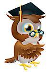 An illustration of a smart owl wearing a mortar board graduation cap and spectacles and pointing