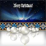 Abstract celebration background with Christmas decorations and silhouette of Tallinn