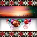 abstract Christmas background with silhouette of Tallinn and ethno ornament