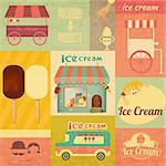 Ice Cream Dessert Vintage Menu Card in Retro Style - Set of Ice Cream Design Elements. Vector illustration.