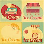 Set of Ice Cream Retro Labels in Vintage Style - Collection of Ice Cream Design Elements. Vector illustration.