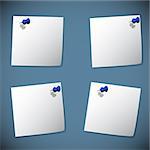 Square note papers with blue pin, stock vector