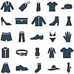 Set vector icons clothes and accessories. Collection of icons can be used in web design, mobile applitsations, for decoration shops. The file is EPS10 format, can be increased without loss of quality.