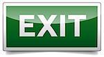 Isolated exit, emergency sign with reflection and shadow on white background.