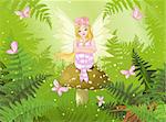 Magic fairy with butterfly in forest