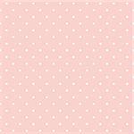 Seamless vector pattern with white polka dots on a cute, pastel baby pink background. For cards, invitations, wedding or baby shower albums, backgrounds, arts and scrapbooks.
