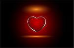 Beautiful vector glass heart. Red color over fire background.