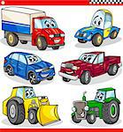 Cartoon Illustration of Cars and Trucks Vehicles and Machines Comic Characters Set for Children