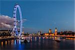 London Skyline with Westminster Bridge and Big Ben in the Evening, United Kingdom