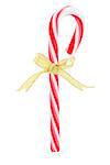 Candy Cane with Bow Ribbon On White Background