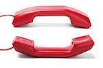 Two Red Telephone Handsets On White Background