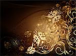 Vector black and gold floral background with pattern, AI10EPS file contains transparency effects.