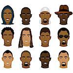 Vector Illustration of 12 different Black and Mixed Men Faces.