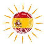 Spanish flag in drawn sun with yellow rays isolated