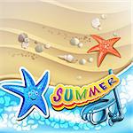 Summer beach with starfish and sea shells