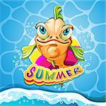 Cartoon fish smiling with summer banner