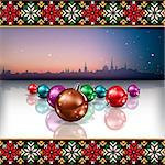 abstract Christmas background with silhouette of Tallinn and national ornament
