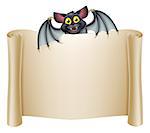 Halloween bat banner with a bat cartoon character above the banner scroll