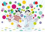 two children and colorful dots