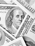 Franklin's portrait on dollar bills close-up