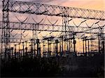 typical power lines, pylon and electrical substation