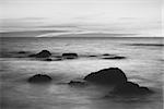 rocks in surf, Andaman Sea, black and white