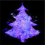 abstract christmas tree with fluorescent splash texture illustration