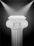 Classic ionic column with lights sources. Illustration on black