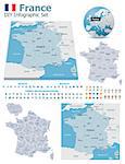 Set of the political France maps, markers and symbols for infographic