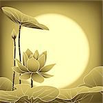 Oriental Mid Autumn Festival Lotus Flower Wallpaper