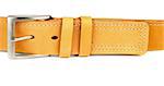 Yellow Leather Belt with Stitching and Silver Buckle isolated on white background