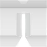 Double open door with light. Illustration on white empty background