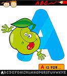 Cartoon Illustration of Capital Letter A from Alphabet with Apple Fruit for Children Education