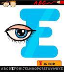 Cartoon Illustration of Capital Letter E from Alphabet with Eye for Children Education