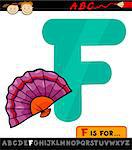 Cartoon Illustration of Capital Letter F from Alphabet with Fan for Children Education