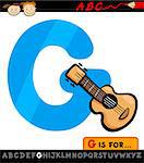Cartoon Illustration of Capital Letter G from Alphabet with Guitar for Children Education