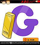 Cartoon Illustration of Capital Letter G from Alphabet with Gold for Children Education