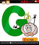 Cartoon Illustration of Capital Letter G from Alphabet with Garlic for Children Education