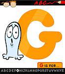 Cartoon Illustration of Capital Letter G from Alphabet with Ghost for Children Education
