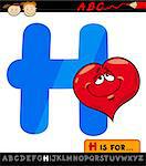 Cartoon Illustration of Capital Letter H from Alphabet with Heart for Children Education