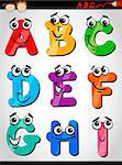 Cartoon Illustration of Funny Capital Letters Alphabet from A to I for Children Education