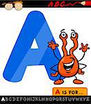 Cartoon Illustration of Capital Letter A from Alphabet with Alien for Children Education