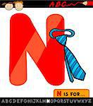 Cartoon Illustration of Capital Letter N from Alphabet with Necktie for Children Education