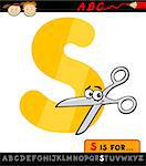 Cartoon Illustration of Capital Letter S from Alphabet with Scissors for Children Education