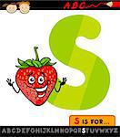 Cartoon Illustration of Capital Letter S from Alphabet with Strawberry for Children Education