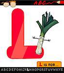 Cartoon Illustration of Capital Letter L from Alphabet with Leek for Children Education