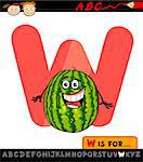 Cartoon Illustration of Capital Letter W from Alphabet with Watermelon for Children Education