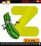 Cartoon Illustration of Capital Letter Z from Alphabet with Zucchini for Children Education